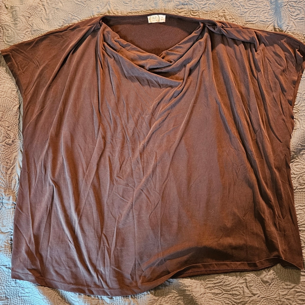 Maurices Dark Gray Drape Neck Short Sleeve Blouse